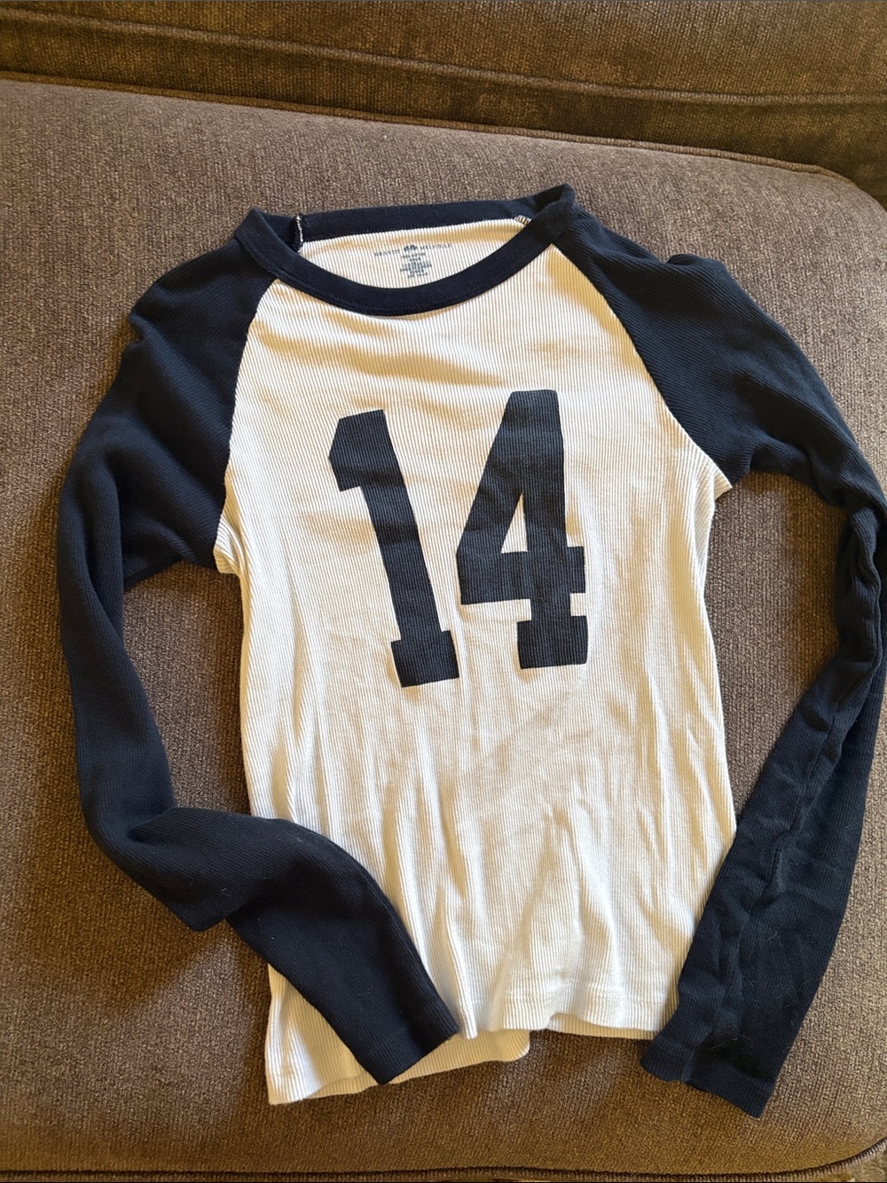 Brandy Melville Black & White Raglan Long-Sleeve Tee with '14' Graphic